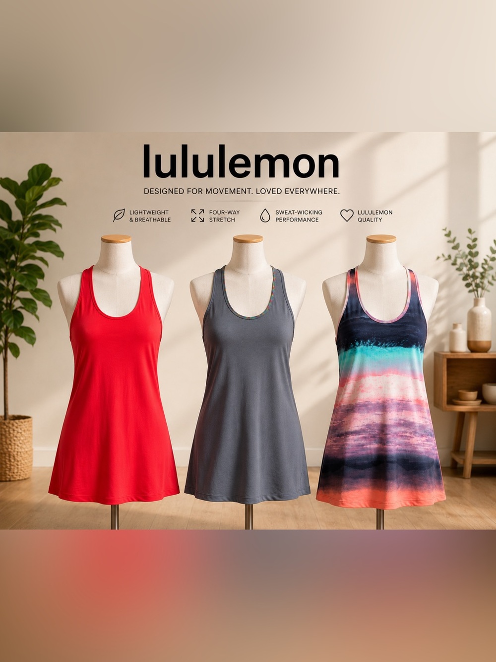 lululemon athletica Women’s Tank Tops — Red, Gray, Pink/Blue Tie-Dye